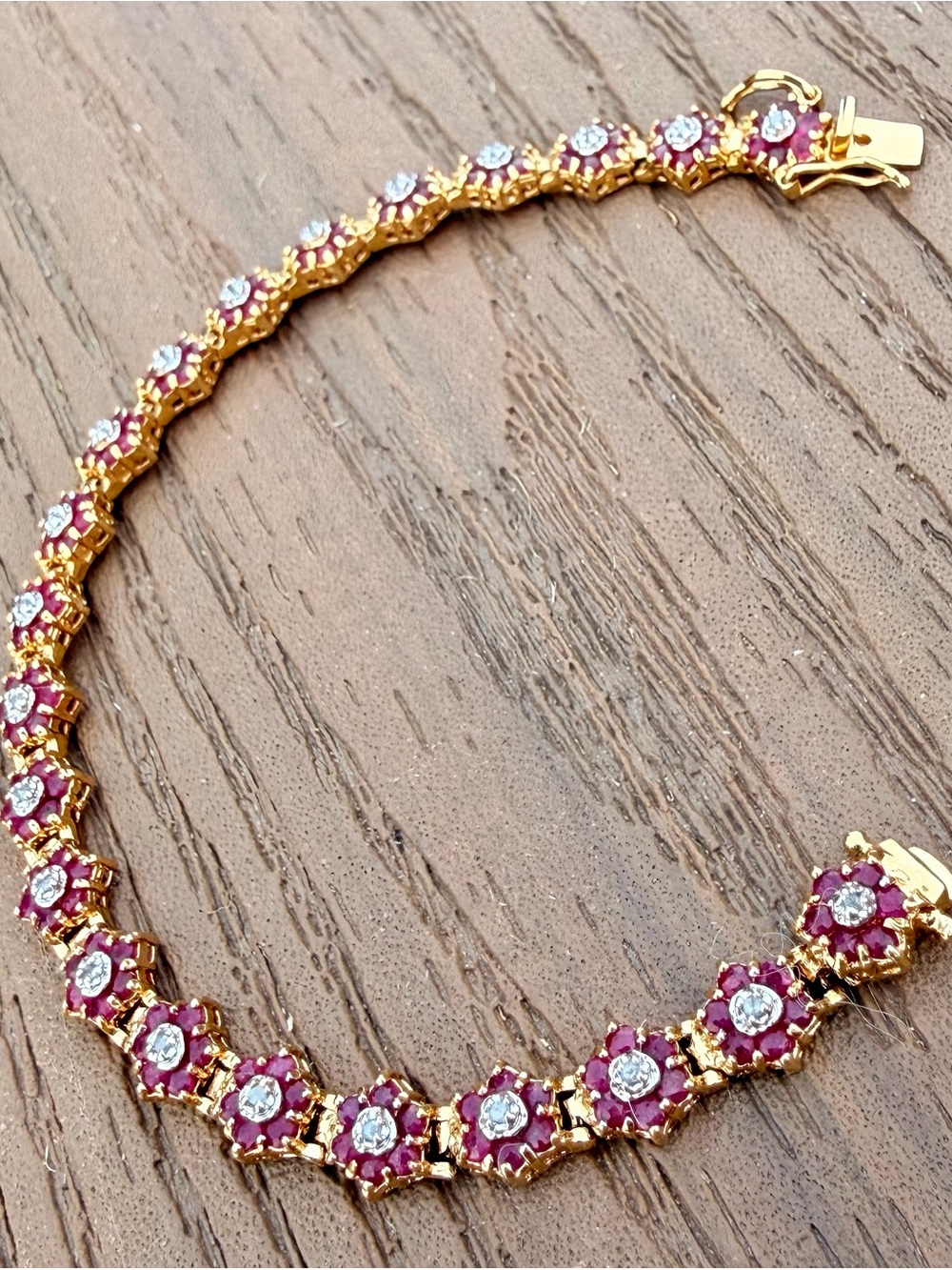 9 CTW AA Ruby & Diamond Bracelet 18K Gold Plated 7 Inch - Picture 8 of 12